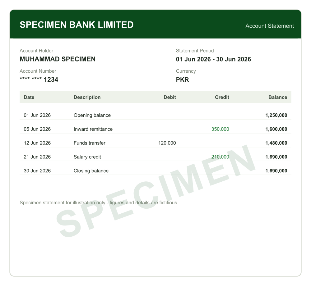 Bank statement — your country of residence abroad (e.g. Oman) — sample