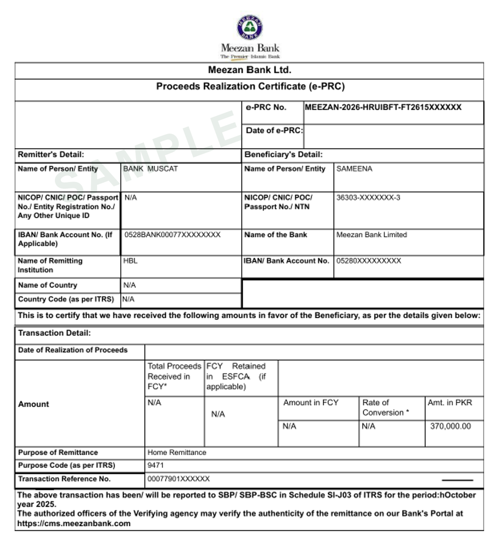 PRC (Proof of Remittance) — sample