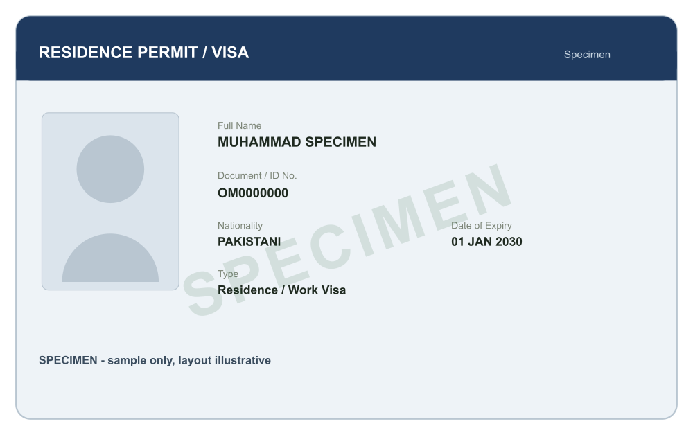 Valid visa or foreign ID — sample